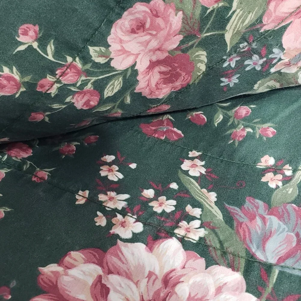 Croscill Granada Green & Pink Floral Valance Curtain  with Rod Pocket  88